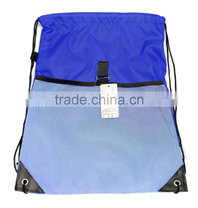 Promotional Custom Designed Mesh Drawstring Backpacks/Wholesale string bags with front mesh pockets
