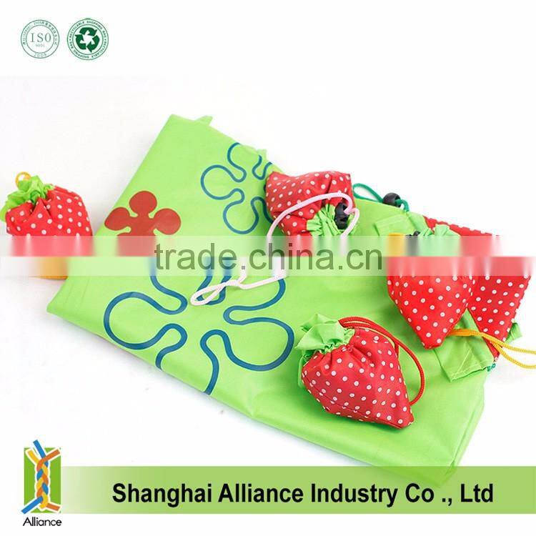 cheap 190T polyester foldable reusable shape strawberry foldable bag