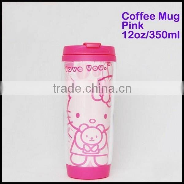 OEM hot selling Cartoon movie Plastic Travel Coffee cup/Tea Mug 12oz Insulated tea cup/custom plastic coffee tea cups for sale