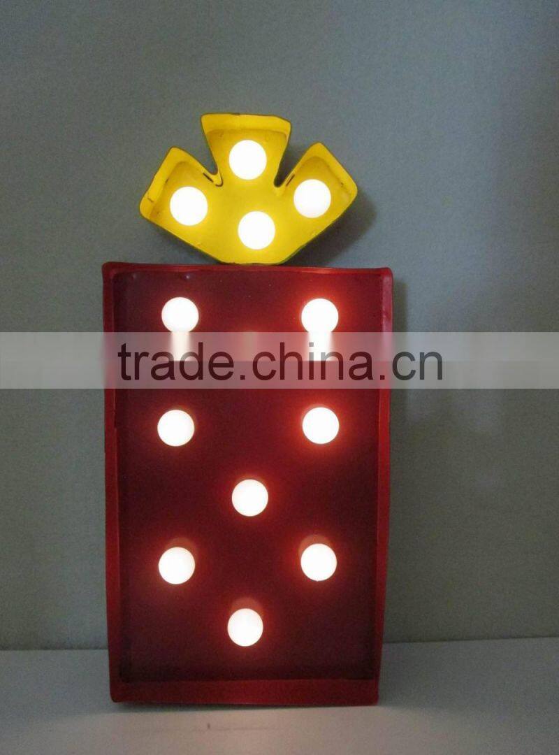 Metal Christmas Marquee Light Decoration Led Gift Box