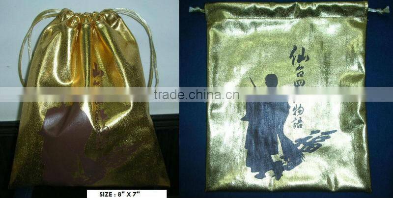 Mettalic fabric promotional gift pouch with drawstring