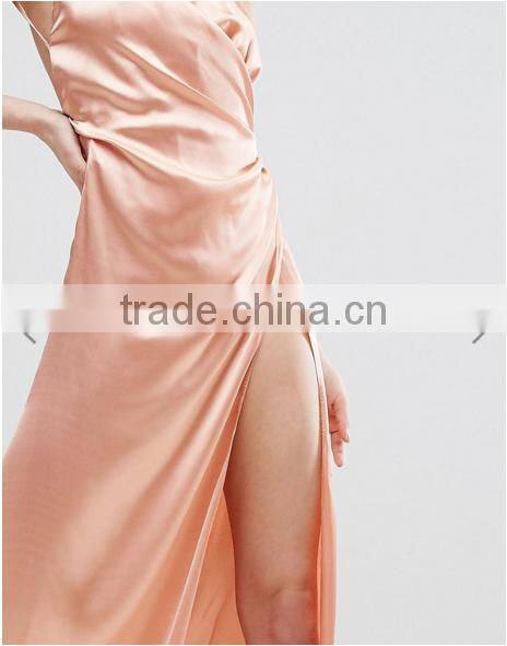 guangzhou clothing oem summer thigh split party satin maxi dress