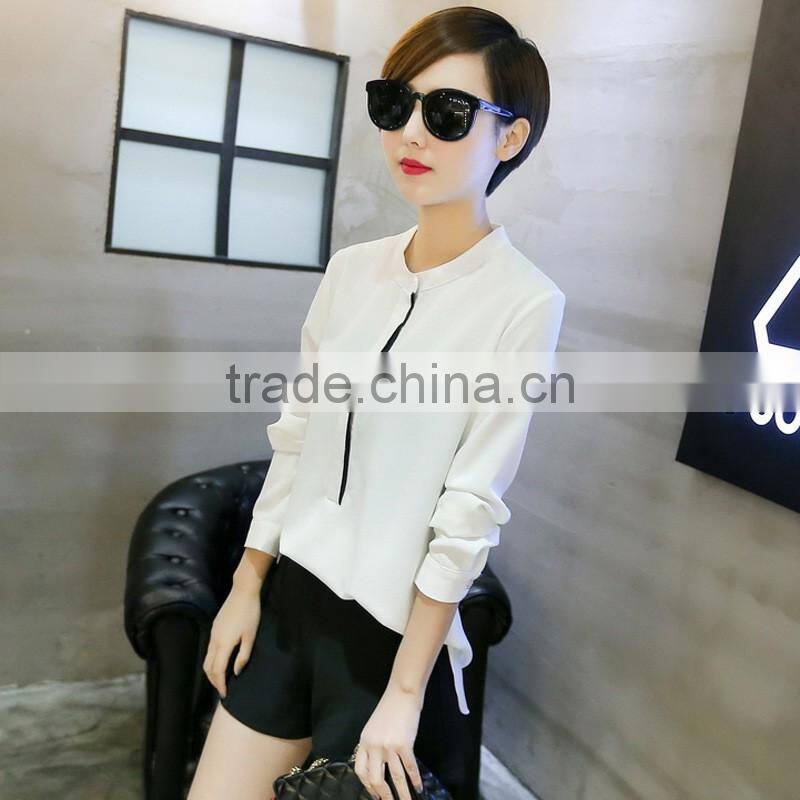 2017 korean design pure color long sleeve ladies tops fashion women chiffon blouse designs
