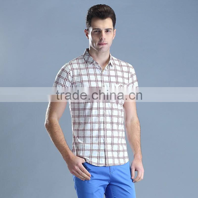Fashion mens casual shirt 2016 new style with plaid cotton dress shirt,short sleeve cotton casual shirt design