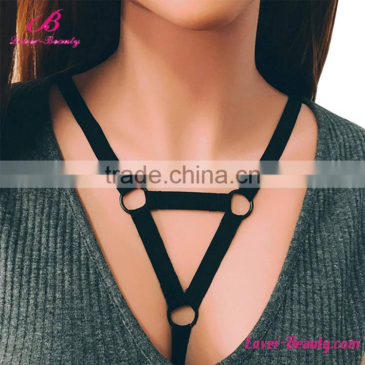 Hot Sale Simple Cheap Sexy Black Strappy Harness Bra