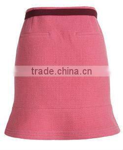 High Fashion Pink Color Waistbelt Back Pockets Flare Formal skirts