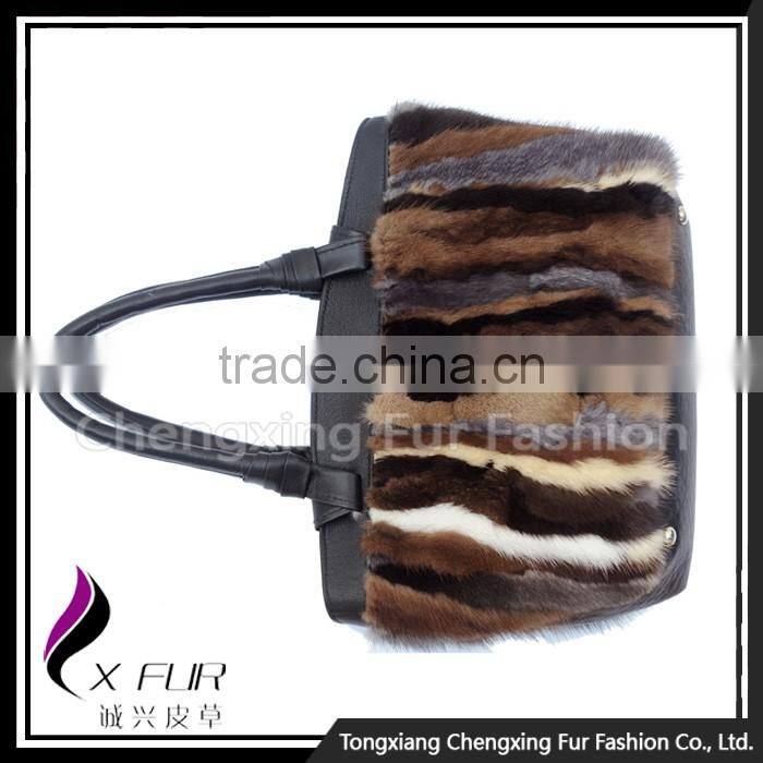 CX-H-05 Women Genuine Leather&Mink Fur Fashion Bags