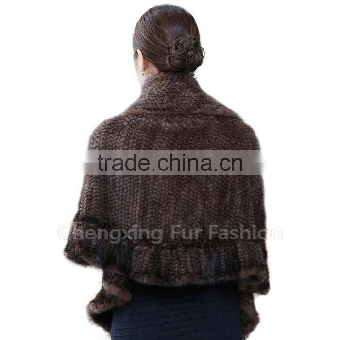 CX-B-M-21 Good Quality Fashion Cape Poncho/ Knitted Mink Fur Shawl