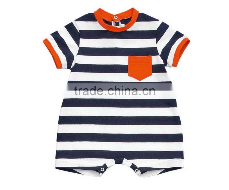Factory wholesale infant boys stripe rompers with pocket bodysuit for children