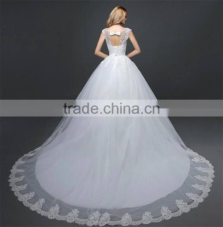 Women Sexy Strapless See-through Hollow Back Beaded Lace Appliqued Wedding Dress Back Straps Crossover