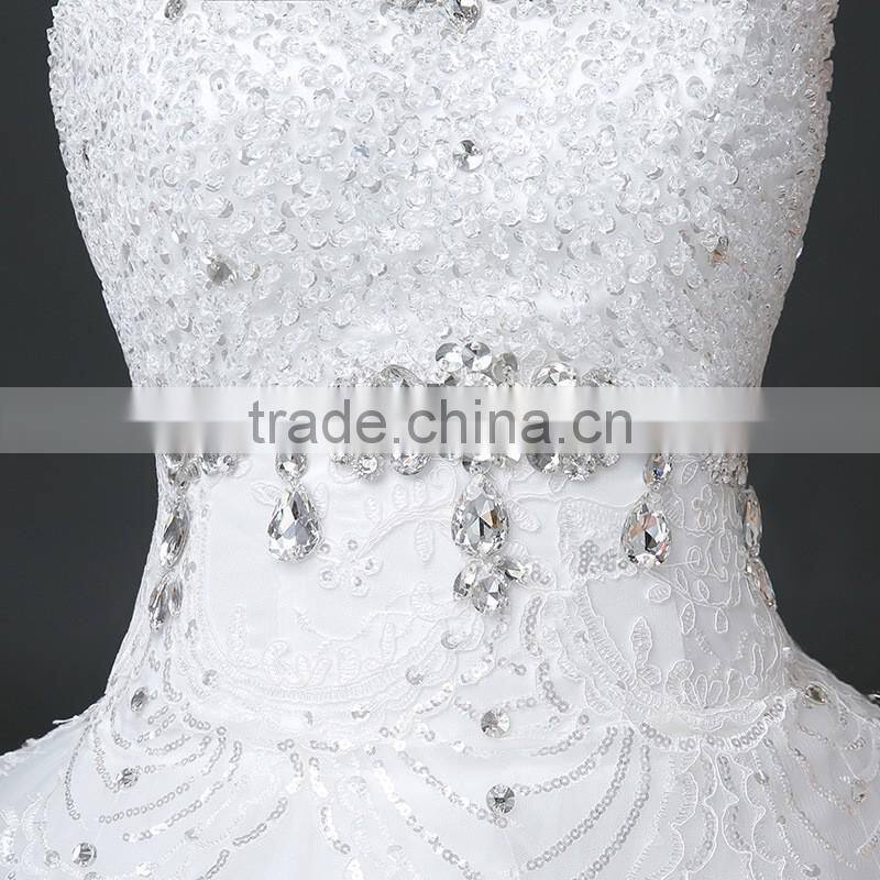MGOO High Quality Empire Hand Work Tail Wedding Dress Korea Style Bridal Strapless Dress Italian Wedding Dress Sleeveless