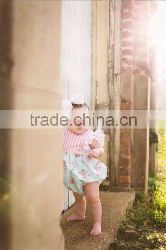 2017 Hot Sale 100% Cotton Floral Lace Baby Romper Kid Clothes Easter Baby Girl Romper