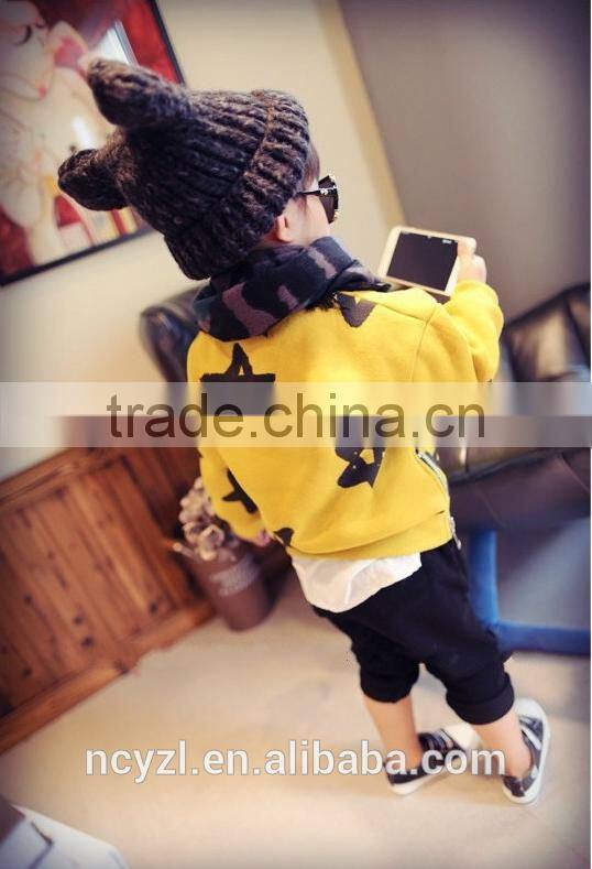1100% cotton kids boys print stars winter hoodies and two sides zip up hoodies