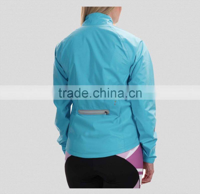 Woman urban road stylish waterproof jacket in blue city cycling cloth