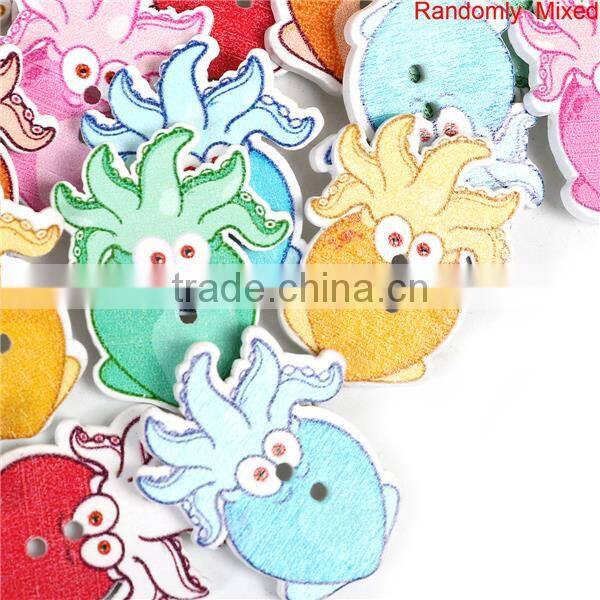Wood Sewing Buttons Scrapbooking 2 Holes Octopus At Random