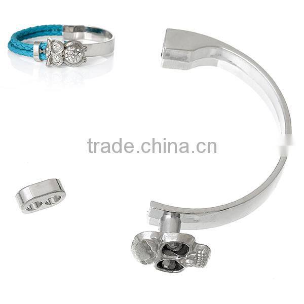 Half Bracelet Bangle Bar With Slider Hook Clasps Skull Halloween Silver Tone Clear Rhinestone 5.8cm x3.1cm 11mm x7mm