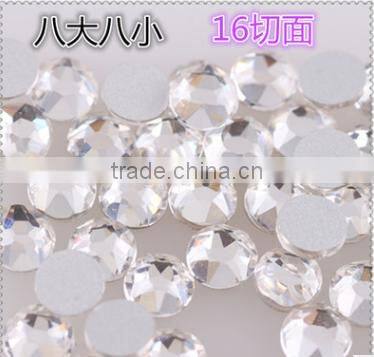 New Design Nail crystal 16 face cut 8 big+8 small facets high quality flat back Non Hotfix rhinestones crystal ab strass