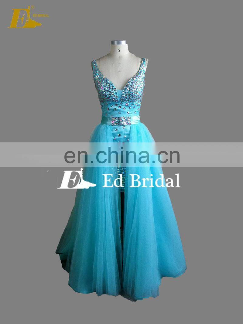 Fashion Detachable Skirt Stone Beaded Two Piece Sexy Prom Dress For Girls