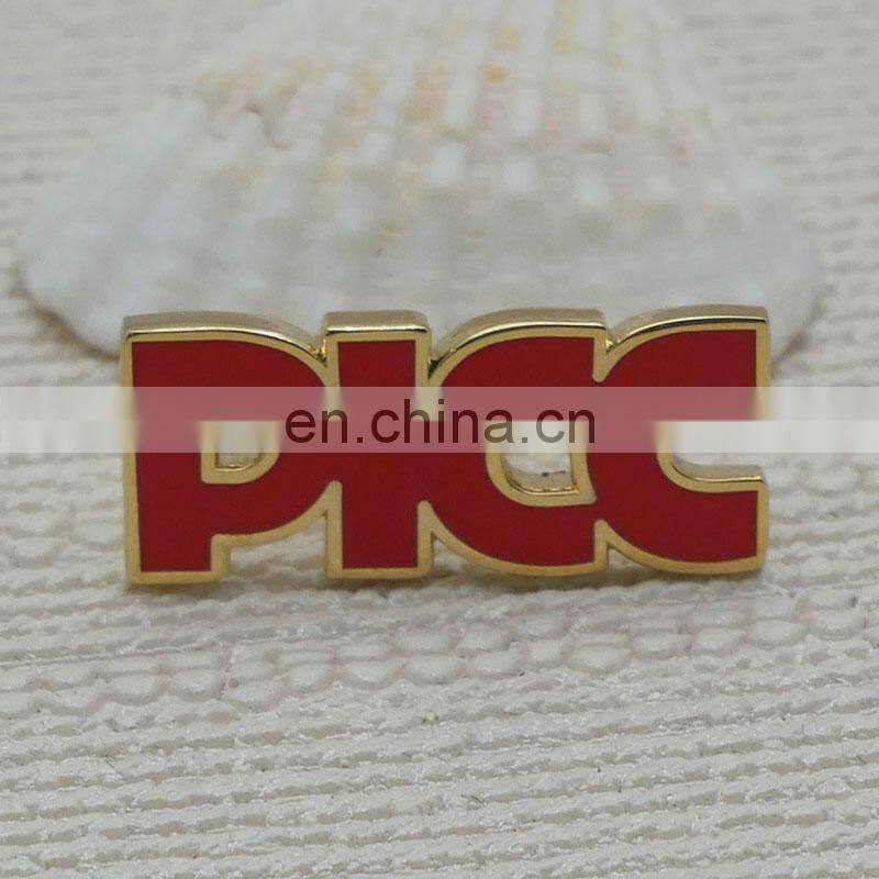 Plate gold metal hard enamel company name badge, PICC letter lapel pin