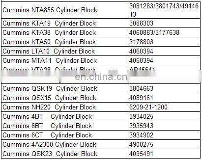Cummins Cylinder Block NTA855 KTA19 KTA38 KTA50 MTA11 LTA10 VTA28 N14