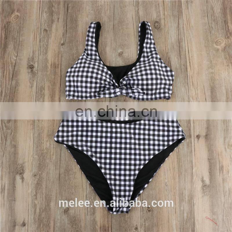 high waist sexy bikini Sexy printing lattice tie Chest pad Thong Beach spa bikinis swimwear women swimsuit biquini swimwear