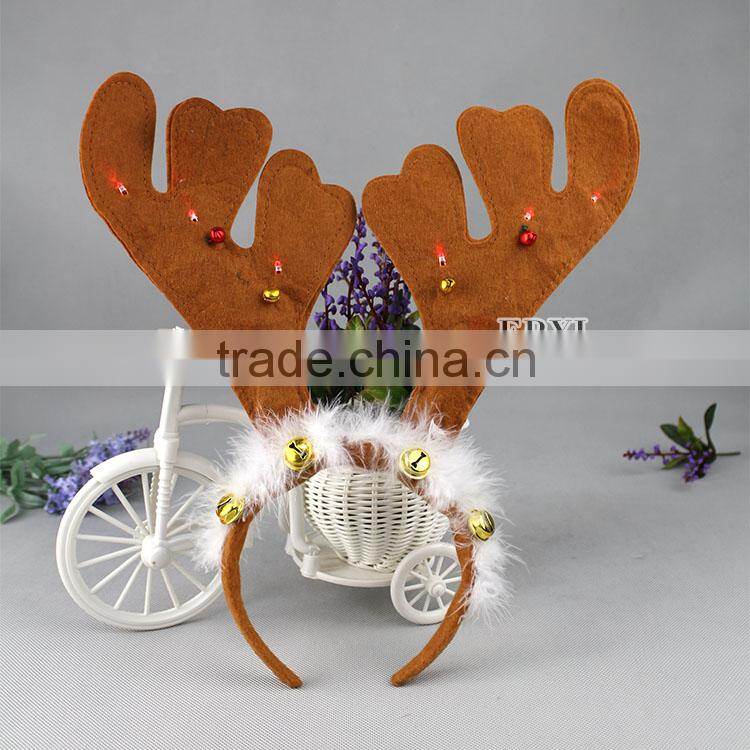 Wholesale Design Christmas Party Small Bell and LED Ornament Antlers Headband
