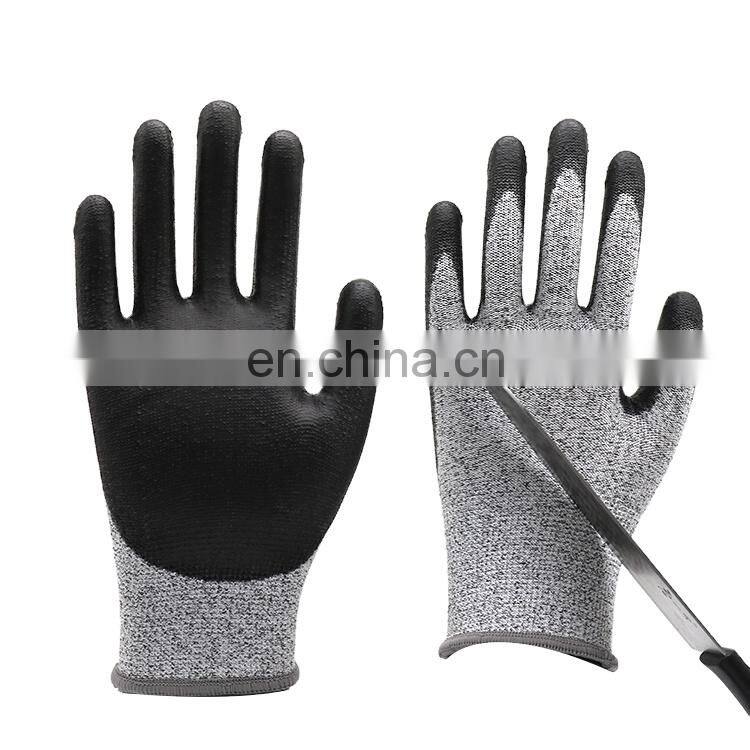Scratch Resistant Protective Safety Glove Level 5 PU Coated Cut Resistant Working Gloves Fibreglass Handling Gloves Construction