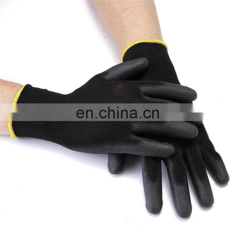 Coating PU Top Work  Protection Gloves in Black