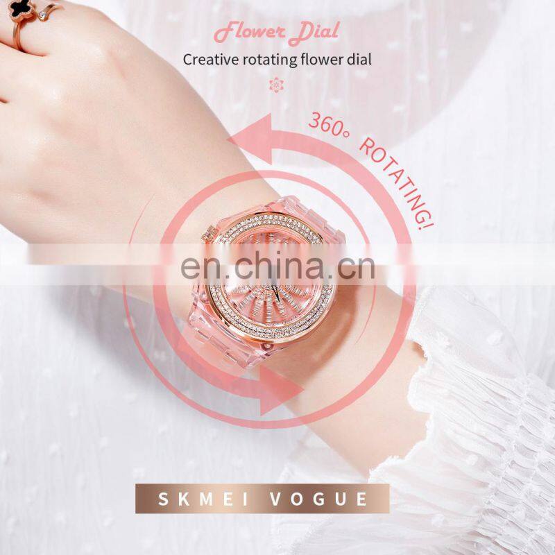 SKMEI 1536 LED backlight rotating colorful women watch unique design luxury quartz watch