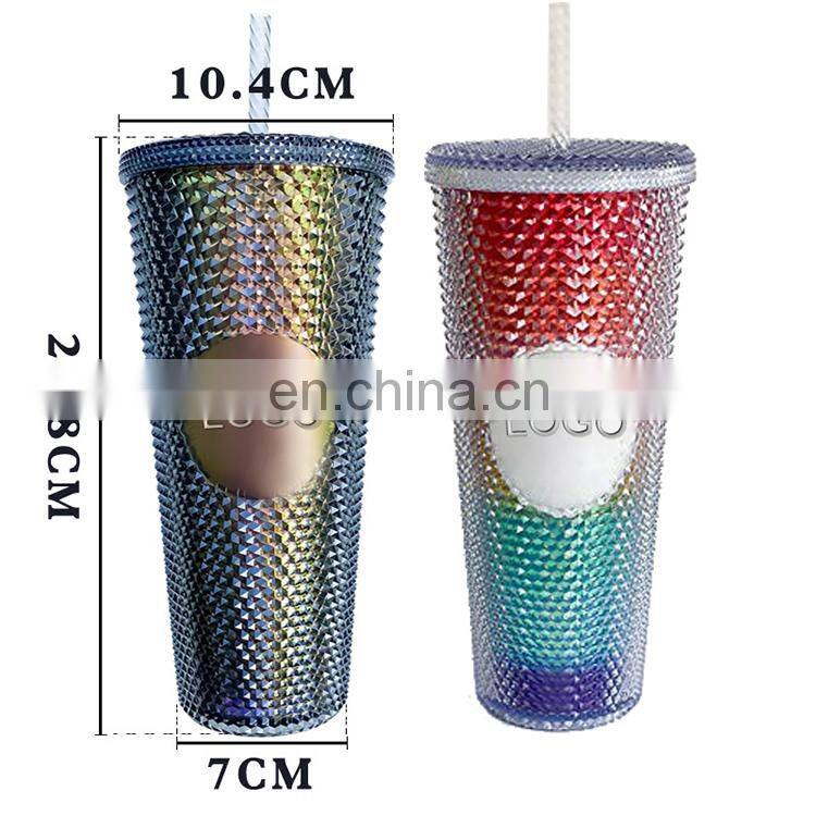 2021 Hot Selling Studded Matte Cup Double Wall Plastic Tumbler Studded Tumbler Cups with Lid And Straw