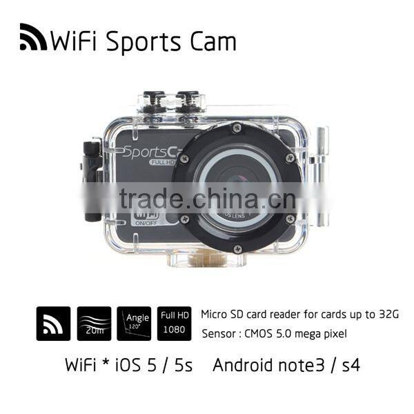 2014 Year Best-selling! Sunplus Chip 5Mega CMOS Sensor 1080P 30FPS Full HD 1080P WIFI Sport Camera F39 With Anti-shake Function