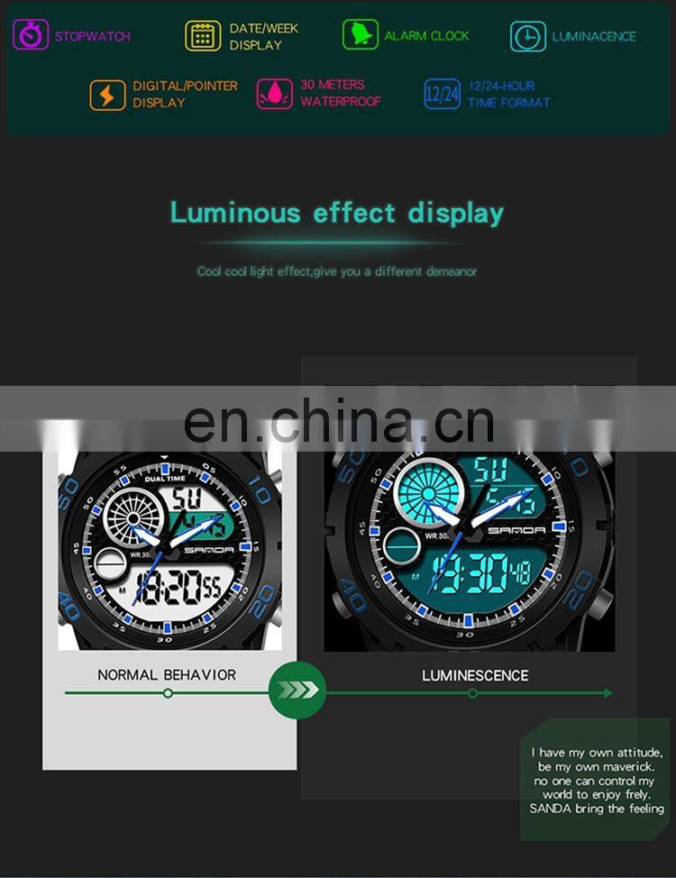 SANDA 795-1 Latest Water Resistant Analog Digital Silicone Watches Fashion Branded Wrist Watch