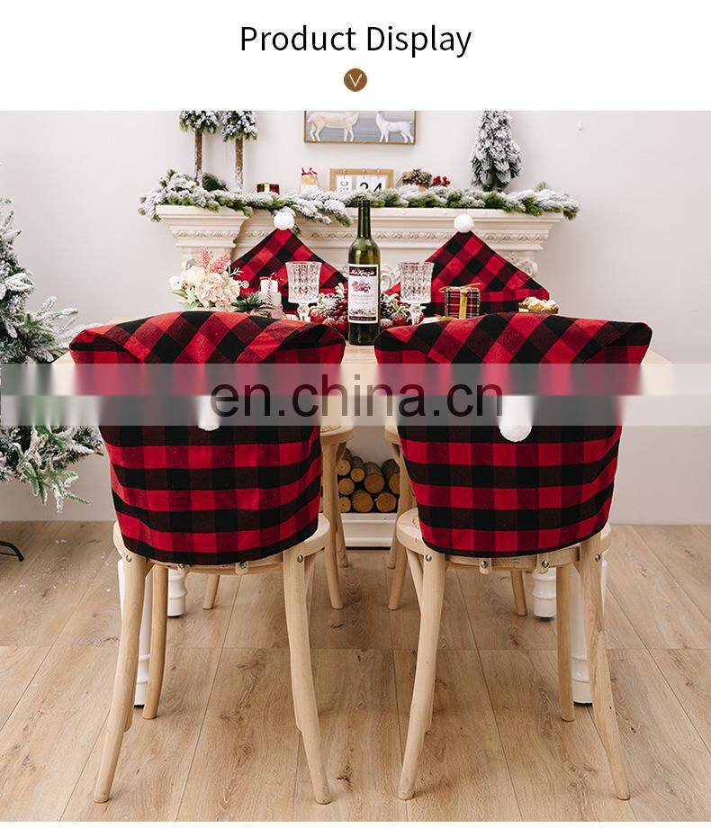 Red Black Plaid Christmas Chair Cover 2022 Santa Xmas Party Decoration for Home Hotel Table Ornament