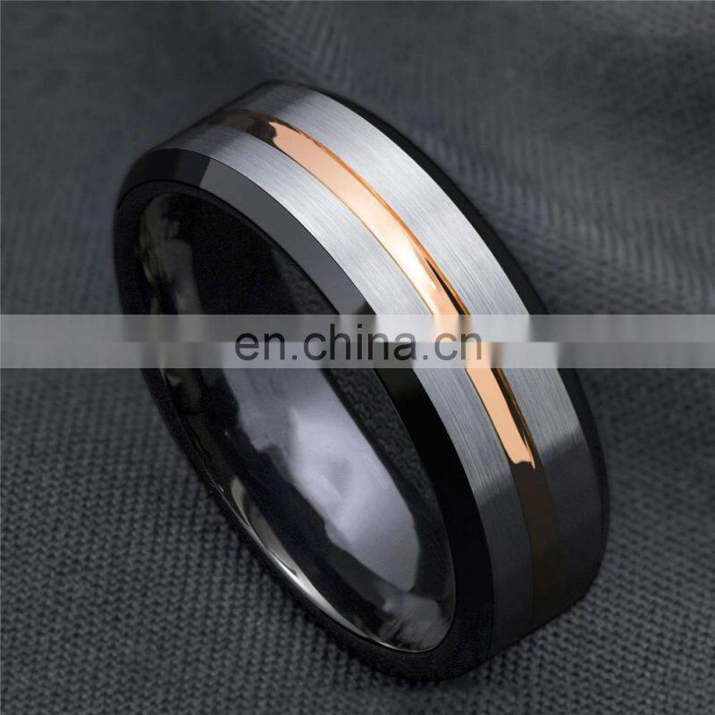 8mm Fashion Brushed Black Ring Simple Stripe Stainless Steel Ring Men Wedding Band
