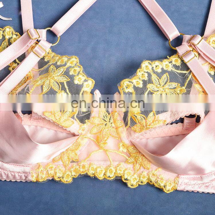 3pcs Hollow Out Pink Bandage Erotic Bra Panties Set Pink Color with Neck Ring 2022 Lingerie