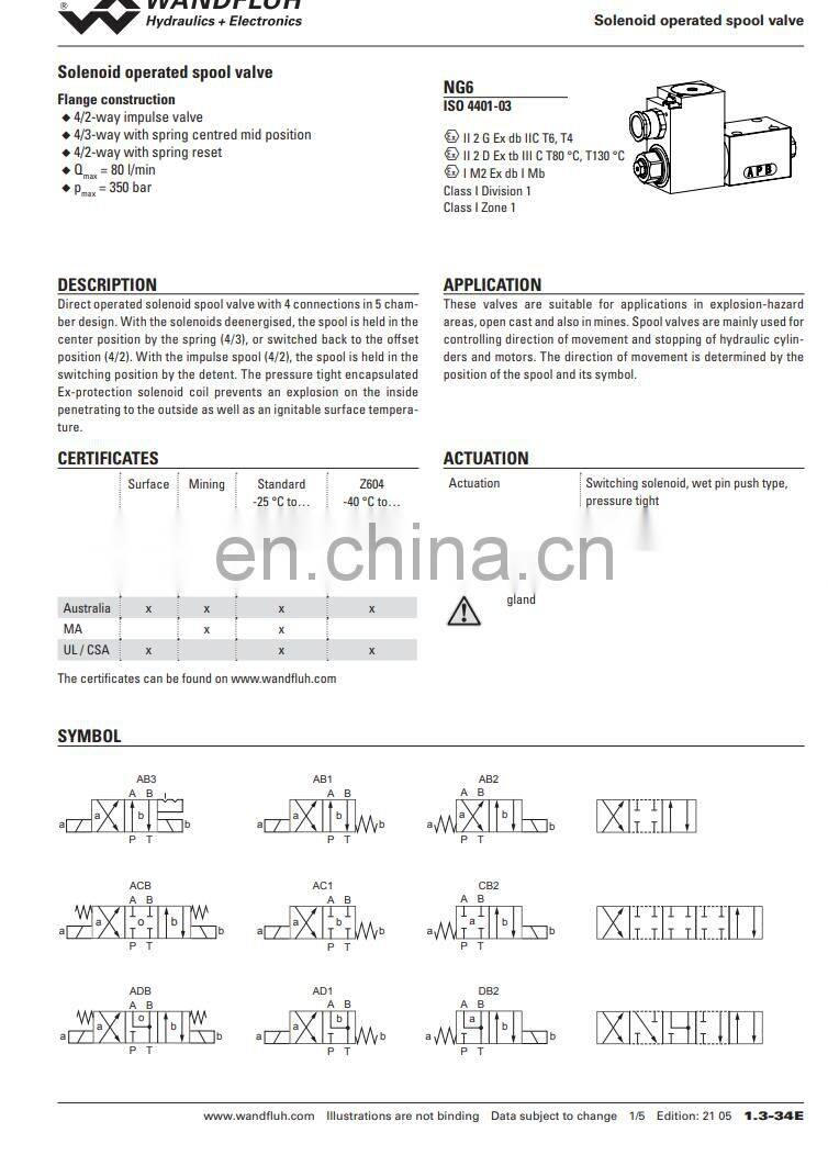 Wandfluh Explosion proof solenoid valves WDYFA06-ADB-G24/L15