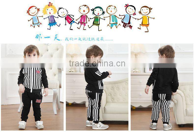 Latest arrival factory supply 2015 baby boys clothes set gentleman boy stripe two piece outfits