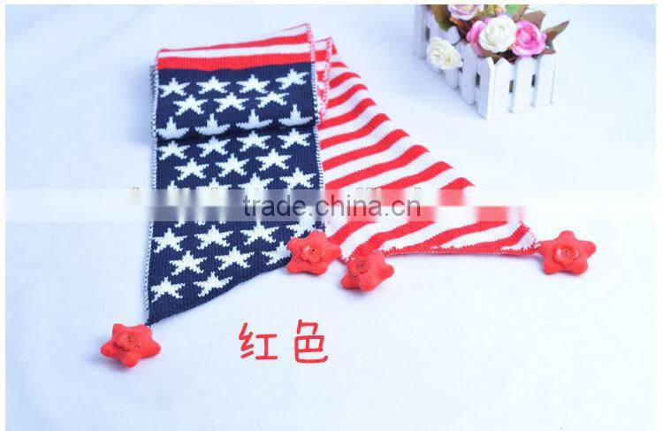 Wholesale Star and Striped Pom Pom Ball Tassel Winter Warm Keeping Acrylic Fashion Boys Girls Baby Knitted Scarf