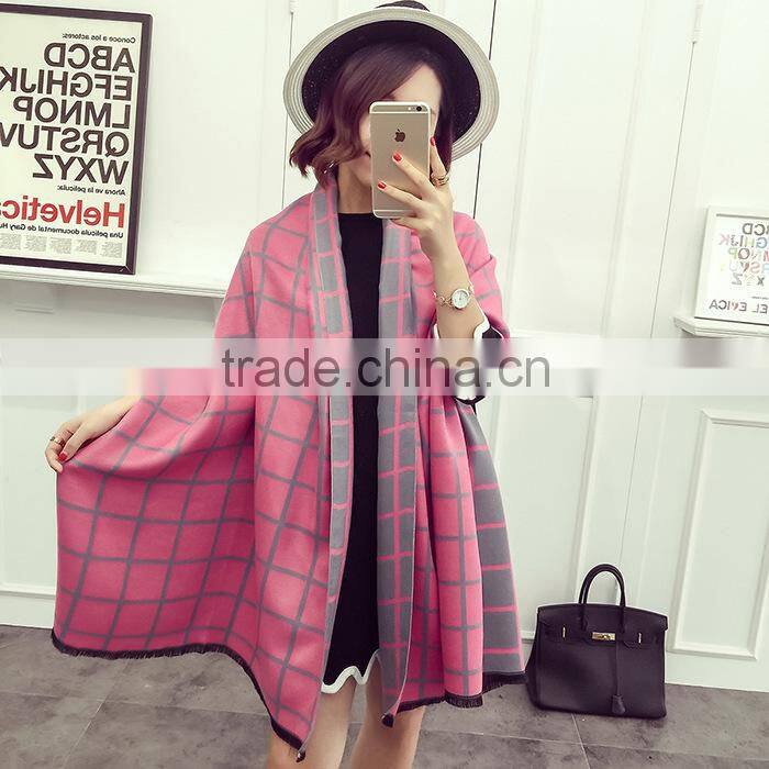 Latest Design Soft Warm Maxi Wool Cashmere Ladies Plaid Shawl