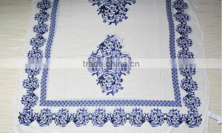 Autumun Winter Fashion Blue And White Porcelain Printing Cotton Pashmina Scarf With Tassel