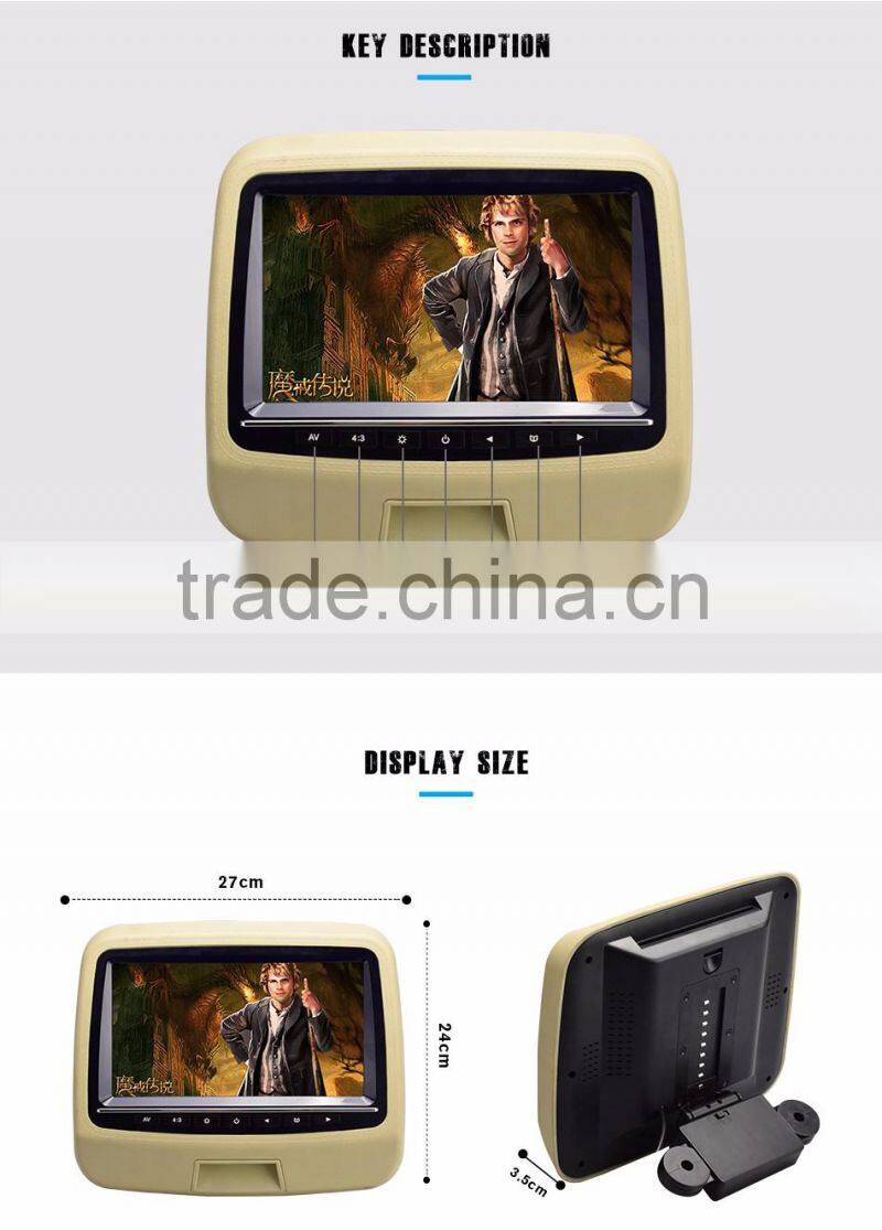 new arrival 9 inch car headrest dvd player with usb port/wireless game