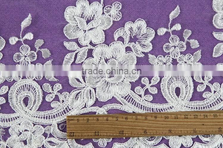 wholesale high quality white cotton lace embroidery fabric for dress new design