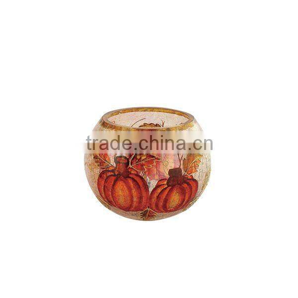SET OF 3 CRACKLED CANDLEHOLDER WITH PUMPKIN HANDPAINT