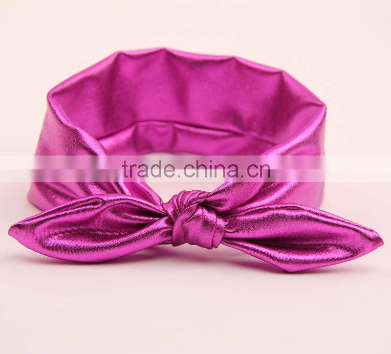 Baby gold knotted headwrpas,metallic bunny ears messy hair bow headband in stock