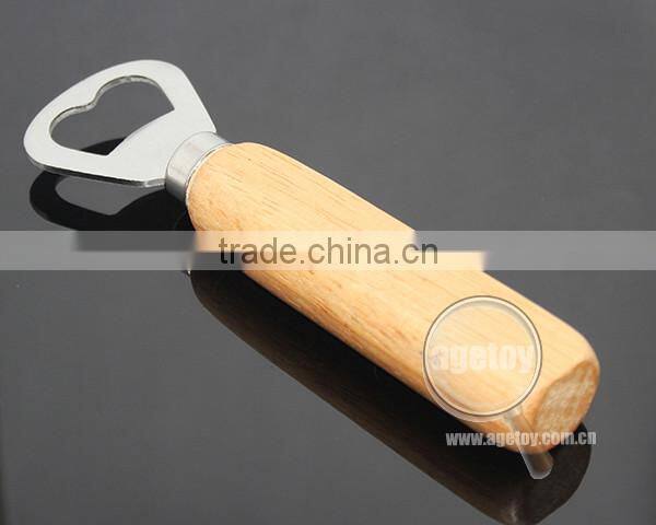 Best Promotion Classic Design Functional Custom Print Logo Wood Handle Stainless Steel Metal Wood Opener