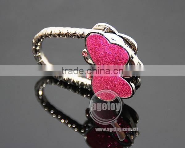 Rose Red Color Shimmering Powder Butterfly Shaped Zinc Alloy Metal Foldable Portable Promotional Bag Hook