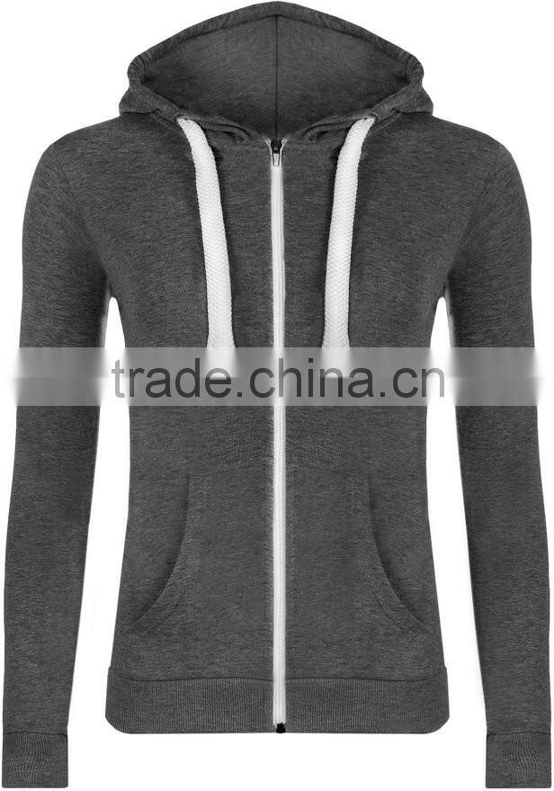 65%Cotton 35%Polyester casual women plain dyed long sleeve zip custom different kinds of hoodies