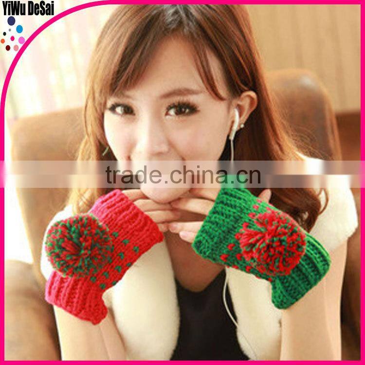 winter Christmas gloves fingerless gloves warm wool knitted gloves women girl