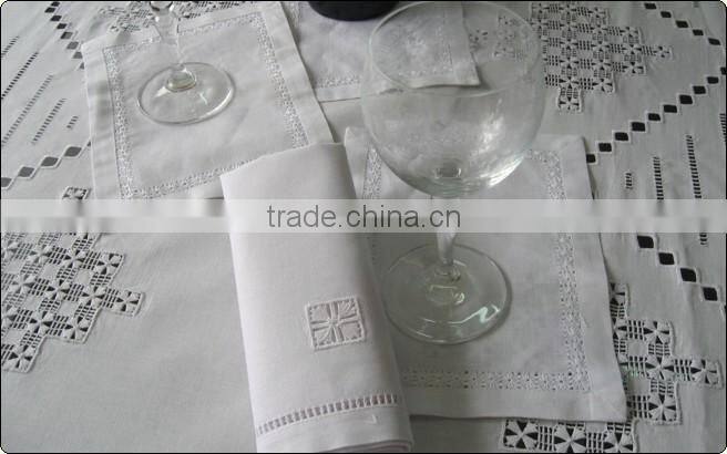 Hand hemstitch white linen table cloth No.7