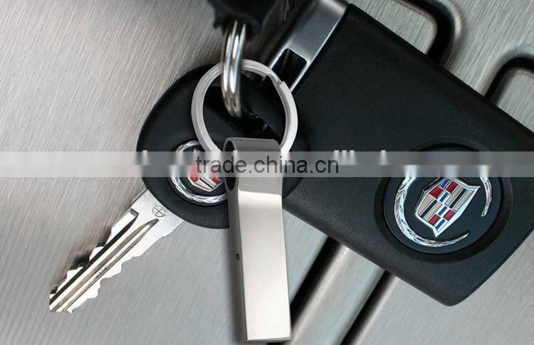 Stainless steel material promotional gift customized laser engraving logo chrome color keychain ring usb flash memory stick